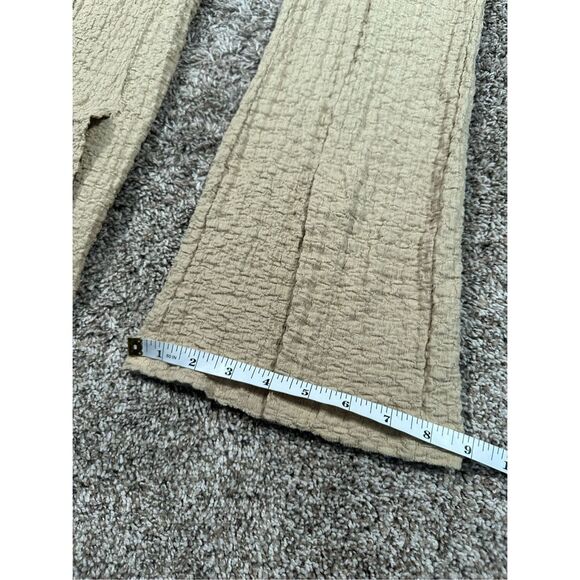 MNG Mango Opening Texture Trousers Slit Hems Flared Leg Pant Tan Women’s S Beach - Picture 8 of 12